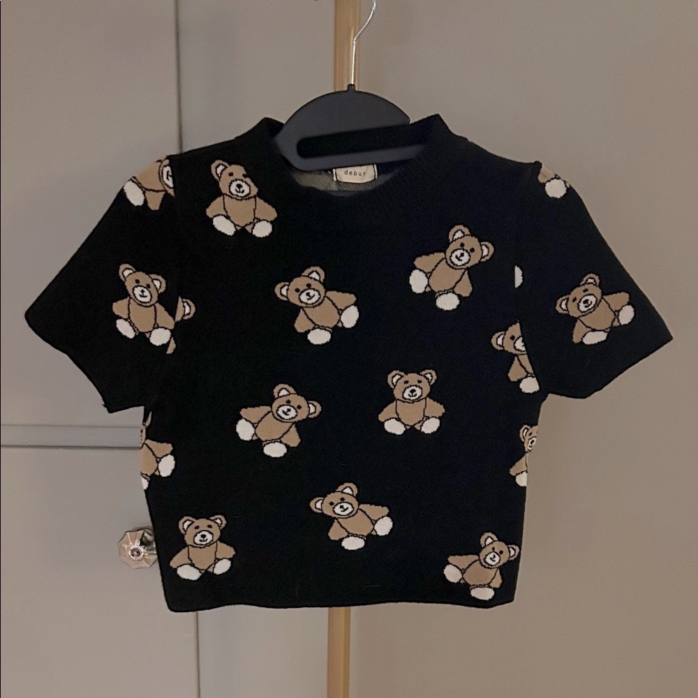 Debut Black Teddy Bear Knit Tee